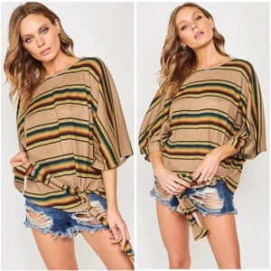 Striped Tie At Waist Dolman Top